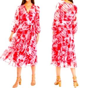 ❤️ CALVIN CLEIN ❤️ COLLECTION GORGEOUS PINK & METALLIC GOLD TIE DYE DRESS .